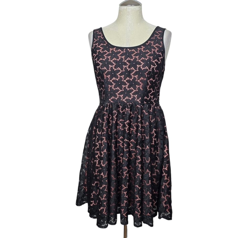 King & Saints Black Lace Pink Scoop Sleeveless Dress M